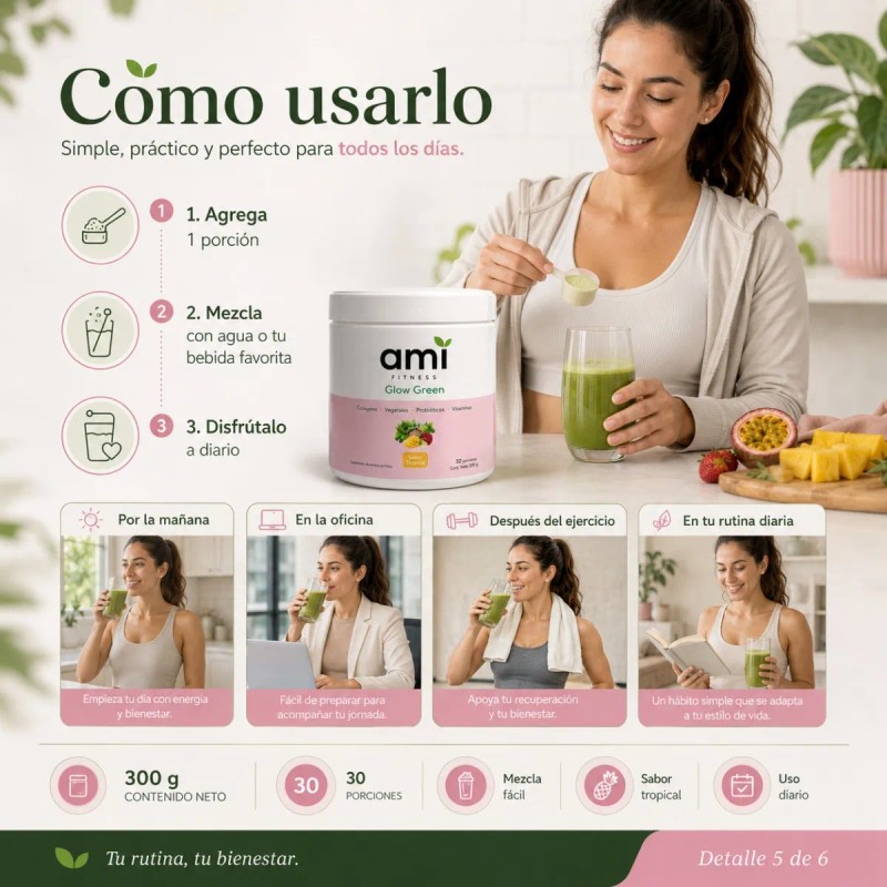 Ami Glow Green Colágeno Probióticos Fitness Mujer