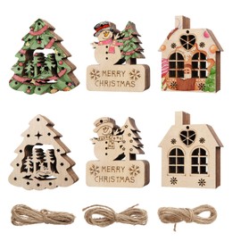 Kungfu Mall 30 PCS Wooden Christmas Decorations Xmas Tree Hanging Ornaments with 30 PCS Twines Wood Tags Ornaments Snowflake Snowman Pendants for Christmas Tree Hanging Decor & Art Crafts DIY Gift
