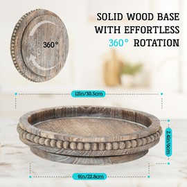 Farmhouse Lazy Susan for Table Top, Wooden Lazy Susan Turntable Organizer for Cabinet,Round Wooden Trays for Kitchen Counter Decor, Spice Rack for Kitchen Countertop Organizer and Storage