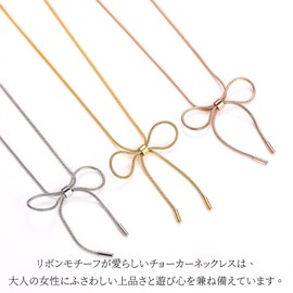 Galant Women's Ribbon Motif Choker Necklace, Surgical Stainless Steel 316L, Metal Allergy, 18kgp, 18K Gold (PVD Triple Coating), Simple, Stainless Steel, No Gemstone