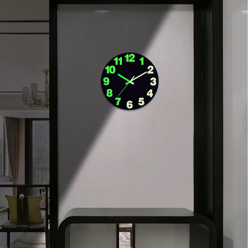 AIENAI 12 inch Vinyl Black Clock, Battery Powered, Glowing in