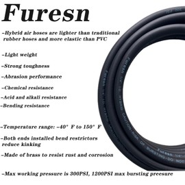 Air Hose 1/4 in x 30 ft, Hybrid Air Compressor Hose Kit with 1/4 in NPT Male Threads, 13 Piece Air Tool & Air Compressor Accessories Kit, Bend Restrictors, 300 PSI(Black, 30FT-13 Pieces)