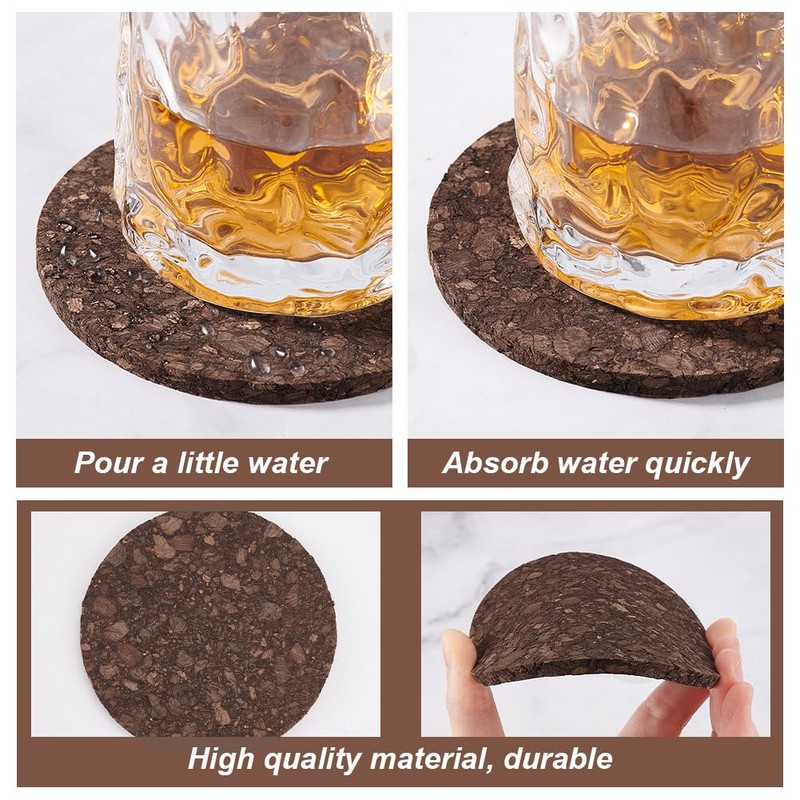 AHANDMAKER Set of 10 Dark Cork Coasters, Absorbent Coasters for