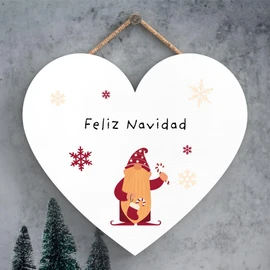 Global Designs Feliz Navidad Gonk Festive Wooden Heart Plaque Christmas Decor