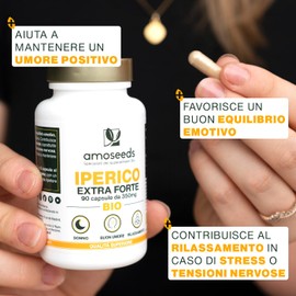 Iperico BIO | Erba di San Giovanni | Concentrato di Ipericina | Buon Umore, Rilassamento, Sonno | 90 capsule vegane da 350 mg | Qualità Superiore