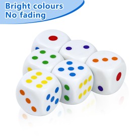 QUTHZZHY Dice Set of 6, Rounded Colourful Dice, 25 mm Acrylic Colour Dice, 6-Sided Large Dice, Game Cube Set for Educational Toys, Math Lessons, Table Games, Party and Classroom