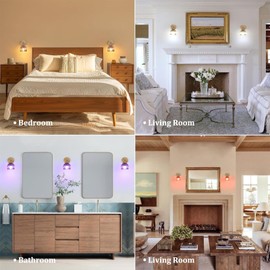 Shenmoyl Vintage Battery Operated Wall Sconce with Amber Tulip Glass Lampshade Rechargeable Battery Powered Wall Light with Remote Control for Bedside Bedroom Doorway, Set of 2