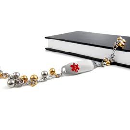 My Identity Doctor - Women's Medical ID Bracelet with Engraving - 316L 2mm Steel Drops - Red - Wrist Size 7.75 Inch