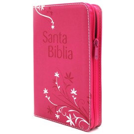 Biblia Reina Valera 1960 Letra Grande en español de 12 puntos-Tamaño manual con Cierre, Indice, foro en semil piel color fucsia