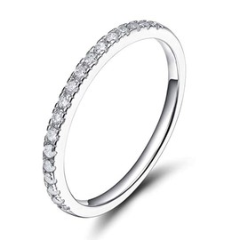 Greendou Fashion Jewelry 2mm 925 Sterling Silver Wedding Band Cubic Zirconia Half Eternity Stackable Engagement Ring Size 5-10 (7, Silver)