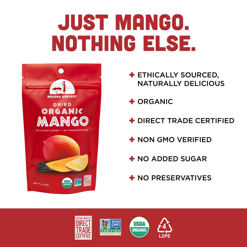 Mavuno Harvest Mango Dried Fruit Snacks | Unsweetened Organic Dried
