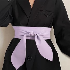 Panegy Leather Obi Belts for Women Vintage Plus Size Wide Waistband Wrap Belt Dress Cinch Belt Purple S-M