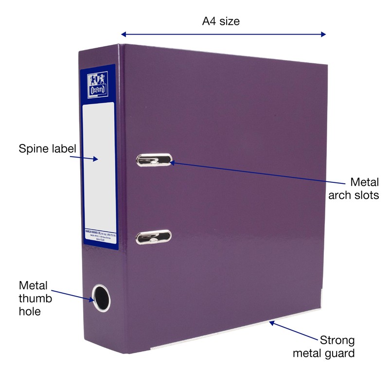 Oxford Premium A4 Lever Arch File, Purple Single Folder, Heavy
