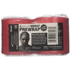 Mueller MWrap Latex-Free Prewrap, 2.75" X 21.4 Yd Roll, Red, 2 pack