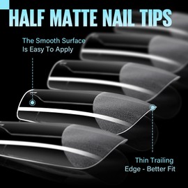 TOMICCA Medium Square Nail Tips, 504Pcs Half Matte Press on Full Cover Acrylic Nails, 12 Sizes Pre -Shape Soft Gel Fake Nail Tips for Nail Extension Art Home DIY Nail Salon