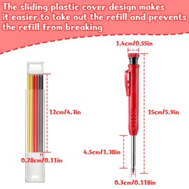 REEKNOKOL Carpenters Pencil, Solid Construction Pencil Carpenter Pencil Set with Built-in Sharpener Refills Mechanical Pencil Marker for Carpenter Woodworking Architect