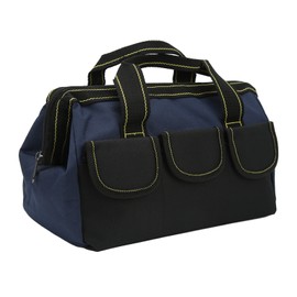 13in Tool Storage Bag Oxford Cloth Multifunctional Waterproof Wide Mouth Handbag for Home Tool Shop Black Blue