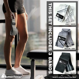 Meteor Non-Slip Resistance Bands Set - Fabric Booty Bands for Exercise & Fitness - Non-Roll Hip Band Squat Band with Varying Resistance Levels for Strength Training