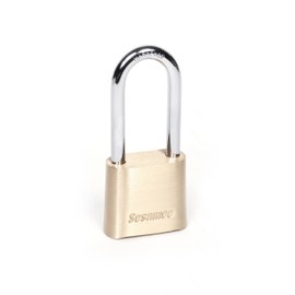 Sesamee K437 4 Dial Bottom Resettable Combination Brass Padlock with 2-1/4-Inch Hardened Steel Shackle and 10000 Potential Combinations