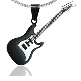 Xusamss Punk Stainless Steel Guitar Music Pendant Necklace(Black)