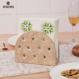 SPESHSTONES Travertine Napkin Holder for Table 6.5 Inch Handmade Stone Holders for Cocktail and Paper Napkins Ideal for Dining, Kitchen Countertop Organizer & Home Decor