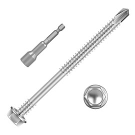 25 PCS #14 x 5 Hex Washer Head Self Drilling Screw, 410 Stainless Steel Fast Self Tapping Screws, Flanged Hex Sheet Metal Screws, Hex Bit Socket Included