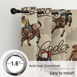 Western Cowboy Blackout Curtains – 100% Blackout Rustic Western Rodeo & Cowboy Design, Thermal Insulated Noise Reducing for Bedroom, Living Room & Man Cave (Rodeo Showdown, W52xL63, 2 Panels)