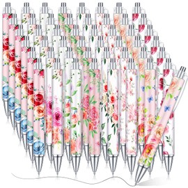 Cholemy 48 Pieces Flower Pens Bulk Floral Ballpoint Pens Spring Flower Black Ink Pens Colorful Floral Retractable Ballpoint Pen for Women Spring Flower Writing Journaling Gifts Office Supplies