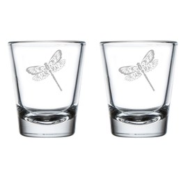 Juego de 2 vasos de chupito de 1.7 onzas, diseño floral, libélula