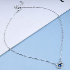 Atentuyi CZ Evil Eye Necklace Silver CZ Pendant Necklace Evil Eye Pendant Necklace Blue Crystal Necklace Rhinestone Blue Eye Choker Necklace Thin Chain Necklace Jewellery Women Girls