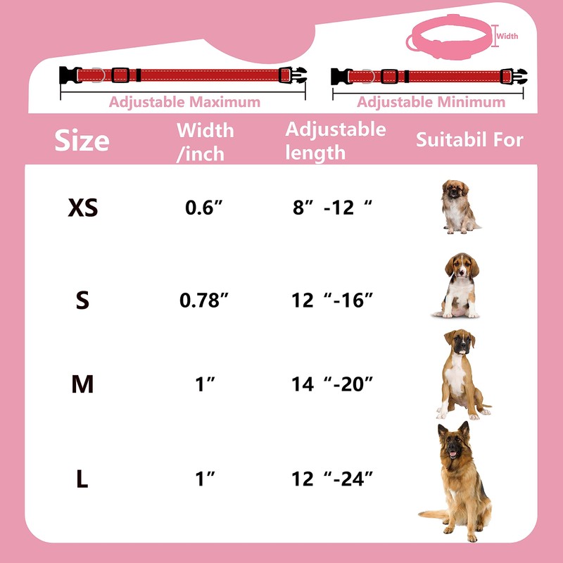 Petbuy Reflective Nylon Dog Collars 2pcs,with Quick Release Buckle,Adjustable Safety