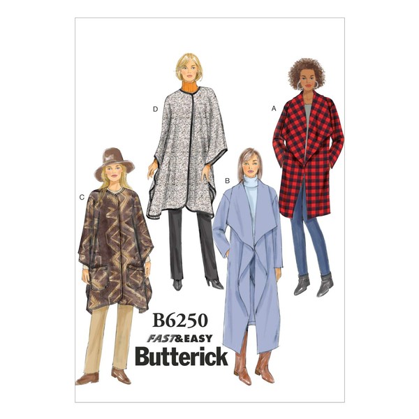Butterick Patterns 6250, Misses Jacket,Coat and Wrap,Sizes (16-18) (20-22) (24-26), Multi-Colour, ZZ (LRG-XLG-XXL)