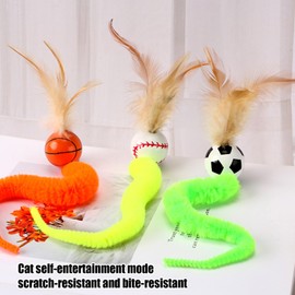 Ball Cat Toy - Cat Toys with s,High Elasticity 3Piece Color Tail Teething Enrichment for Pet Play Exercise Hunting Bird Home Outdoor