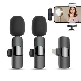 HUACAM Mini-Lavalier-Mikrofon, kabellos, Lightning-Schnittstelle, unterstützt iOS-Systeme, für Video-Interviews, Podcast, Facebook, YouTube, 2 Stück