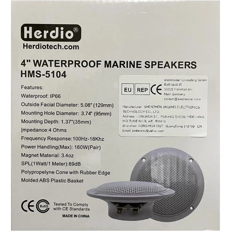 Herdio 4" Outdoor Marine Ceiling Speakers Waterproof 160W for Boat