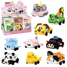 SUISUILE 9 in 1 Animal Car Micro Building Blocks Set – Rolling Building Block Toys, Building Blocks for Adults & Kids, Great for Birthday Party Favors, Classroom Rewards, and Educational Prizes