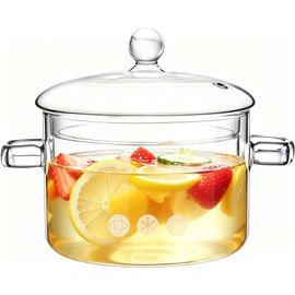 Glass Simmer Pot for Stove - 1.5L/50oz Glass Saucepan Pot with Lid, Heat-Resistant Glass Saucepan Cooking Pot for Pasta Noodle, Soup, Milk, Food (1.5L/50oz)