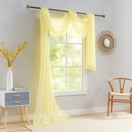 Luvyohmee Light Yellow Scarf Valances for Windows - Sheer Window Scarf Valance, 144 Inch Curtain Scarf Swag Curtains, Sheer Valances for Windows Fabric for Draping, Bed Canopy Curtains 52Wx144L