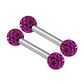 KJM FASHION 2 x Stainless Steel Barbell Stud Earrings 1.2 mm 16 g Rook Earrings, Crystal