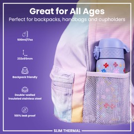 Ion8 Vacuum Insulated Steel Water Bottle, 500 ml/17 oz, Leak Proof, Easy to Open, Secure Lock, Dishwasher Safe, Fits Cup Holders, Carry Handle, Scratch Resistant, Metal Water Bottle, Floral Design