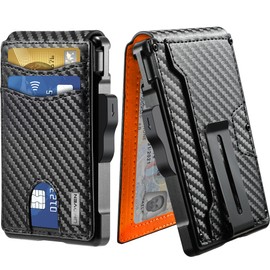 umoven umoven Wallet for Men - with Money Clip Slim Leather Slots Credit Card Holder RFID Blocking Bifold Minimalist Wallet (Carbon Black and Orange)