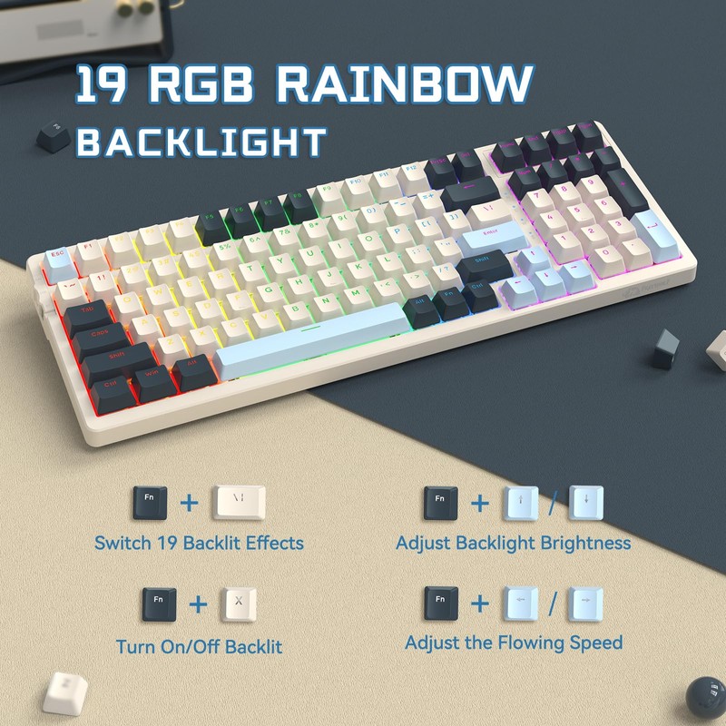 ATTACK SHARK K8 Wireless Mechanical Keyboard, Trip-Mode BT5.0/2.4G/Wired Gaming Keyboard