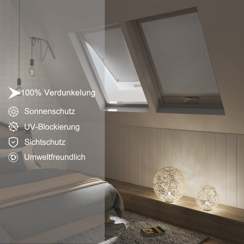 WOLTU Thermal Skylight Roller Blind, No Drilling, Sun Protection, Blackout