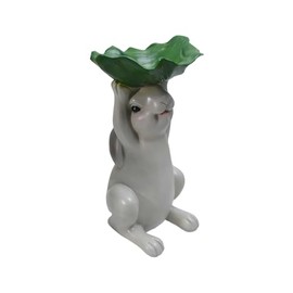 LUOWENXIANG Easter Bunny Decor Easter Decorations with Key Bowl for Entryway Table Indoor Rabbit with Leaf Decor Figurine Decorations Indoor Gifts for Women 7.4 * 6.2 * 12.8 inch