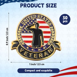 Yinkin 30 Pcs Veteran Day Label Pins Patriotic American Flag Veterans Day Gold Pin Badge Brooch Enamel Pins Appreciation Gifts for Military Veterans Memorial Day Party Favor