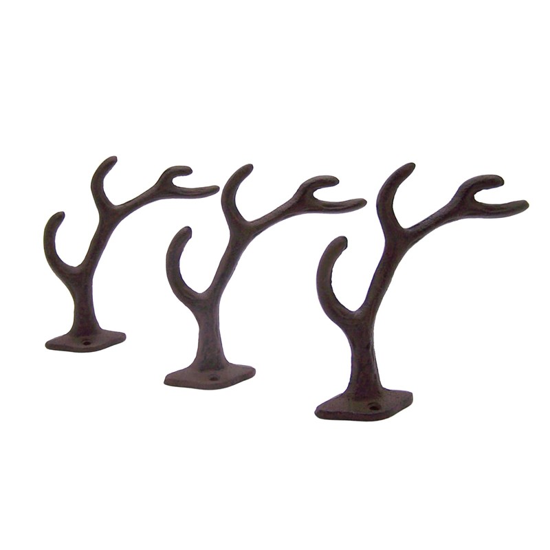 Rustic 4-Point Deer Antler Cast Iron Wall Hook 5.6 Inch