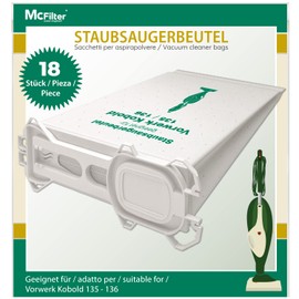 McFilter | 18 Staubsaugerbeutel geeignet für Vorwerk Kobold VK 135 136 135SC VK135 VK136 Staubsauger mit Hygieneverschluss | Alternative für FP135/136 | 5-lagig aus Vlies | Beutel-Typ VO 8335