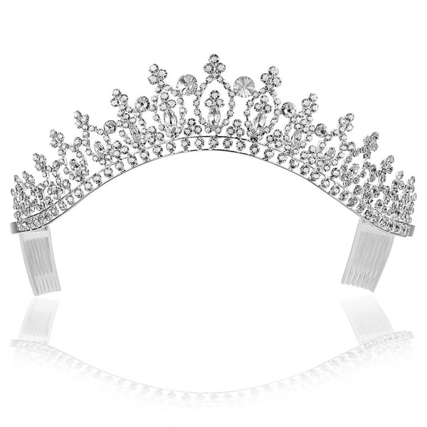Bridal Wedding Pageant Princess Tiara Crown - Clear Crystals Silver Plating T208