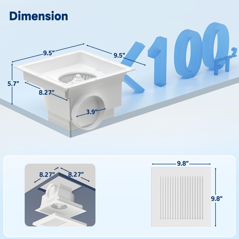 VntSmt Bathroom Ceiling Exhaust Fan, 100 CFM 1.0 Sones Ultra