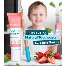 Wellnesse Kids Hydroxyapatite Toothpaste with Xylitol & Fluoride-Free - Natural Ingredients with Strawberry Flavor - Suitable for Toddlers to Baby Kids Toddler - Sensory Friendly, Vegan & Cruelty-Free | Wellnesse